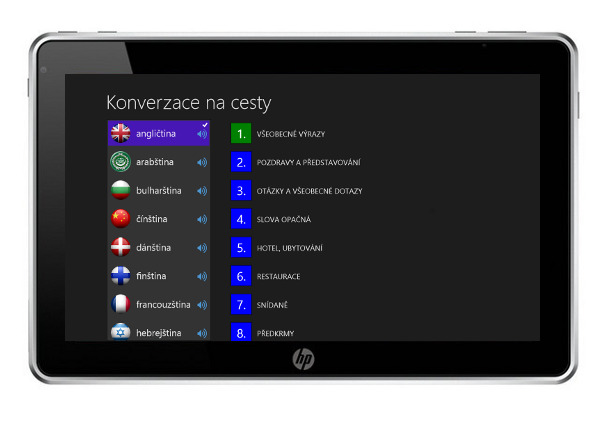 Konverzace na cesty na tabletu s Windows 8 - seznam jazyků